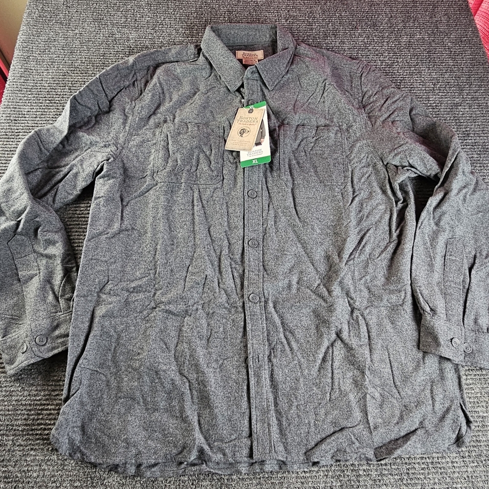 Boston Traders Men's XL Gray Button-Up Thick Shirt 100% Cotton New With Tags